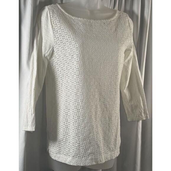 Ann Taylor Loft Eyelet Front T-Shirt White S Coastal Chic 79-14-01 - Picture 2 of 14